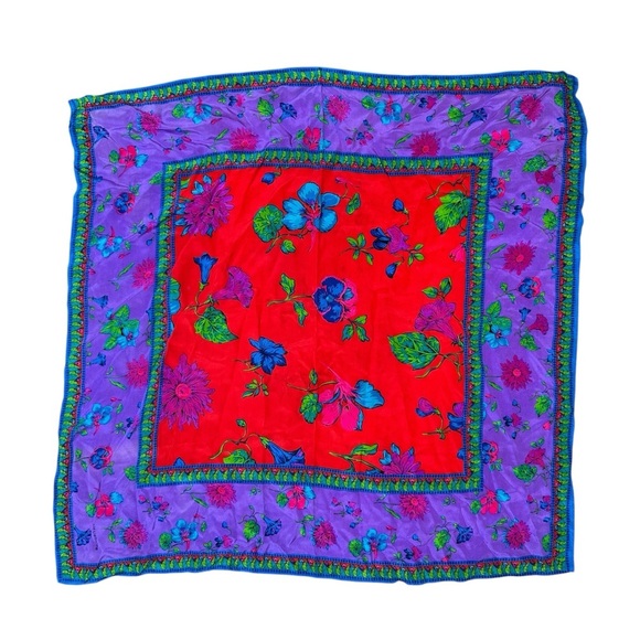 Liz Claiborne vintage silk square scarf neck tie head scarf purse scarf floral - Picture 2 of 5